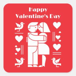 A modern Bauhaus-style Valentine’s Day Square Sticker