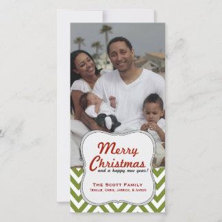 A Modern Green Chevron Family Photo Christmas Holiday Card