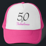 A Modern Pink  50th birthday Trucker Hat<br><div class="desc">A modern 50th birthday trucker  hat ,  with modern , popular typography.
A colourful modern water colour pattern in pinks and blues .
A Colourful addition to any 50th birthday planning. The age can be changed to any age if you want.</div>