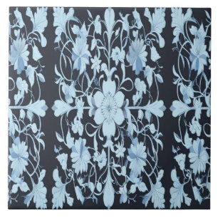 A modern seamless blue colour floral pattern ceramic tile