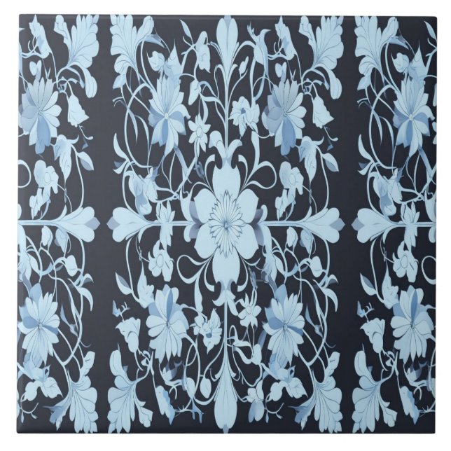 A modern seamless blue colour floral pattern ceramic tile (Front)