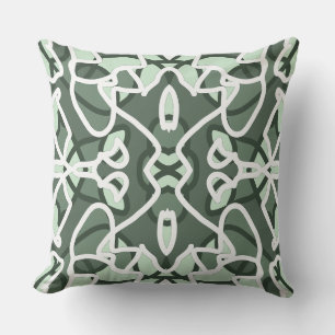 A modern white green all over fabric print pattern cushion