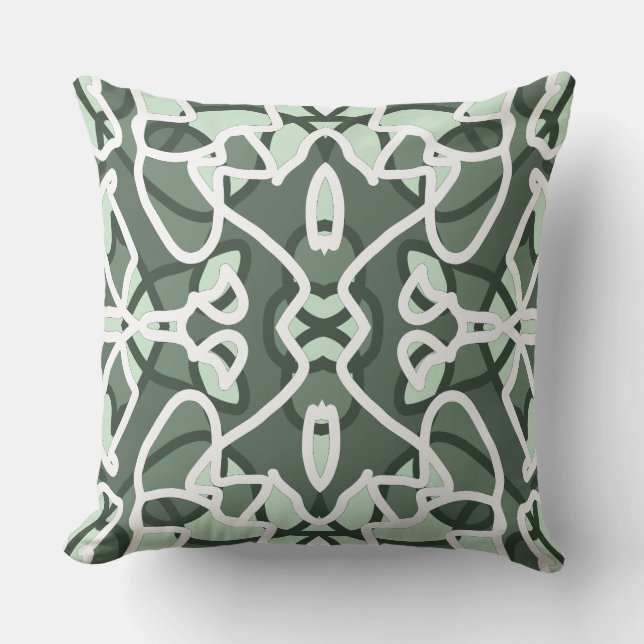 A modern white green all over fabric print pattern cushion (Front)