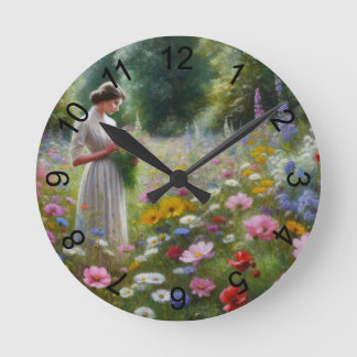 A Moment in a Meadow Round Clock