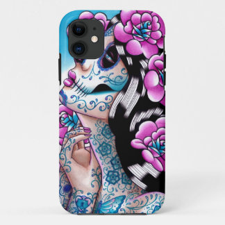A Moment of Silence- Tattooed Sugar Skull Girl iPhone 11 Case