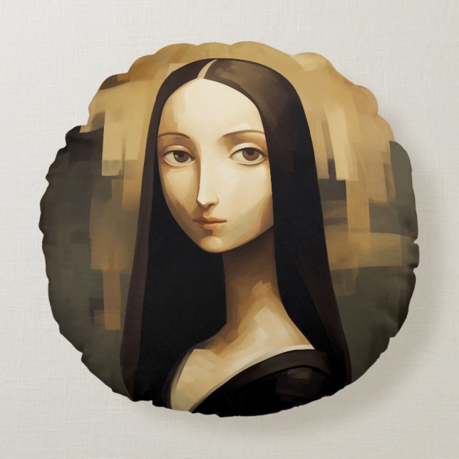 A Mona Lisa reimagined, a classic but also new. Round Cushion (Front)
