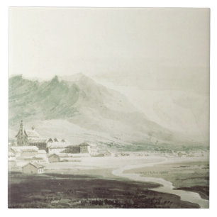 A monastery in an alpine valley (grey & blue washe ceramic tile