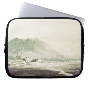 A monastery in an alpine valley (grey & blue washe laptop sleeve