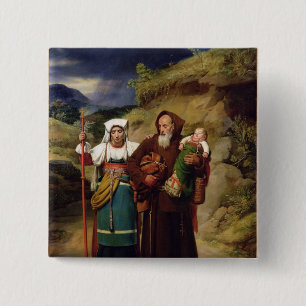 A Monk Helping a Pilgrim 15 Cm Square Badge