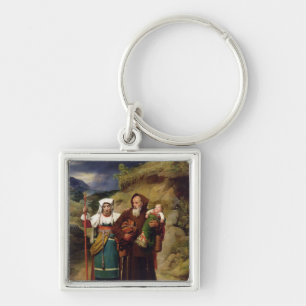 A Monk Helping a Pilgrim Key Ring