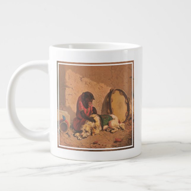 A Monkey And A Dog With A Large Tambourine Coffee Mug (Left)