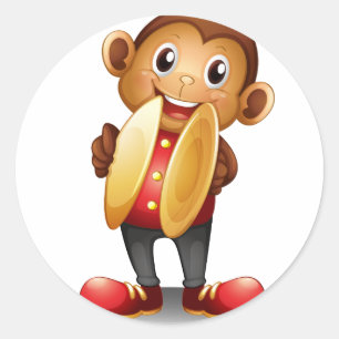 A monkey holding cymbals classic round sticker