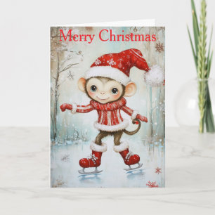 A Monkey Ice Skating Holiday Card