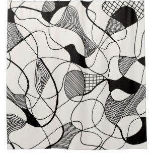 A monochrome abstract pen and ink sketch; irregula shower curtain