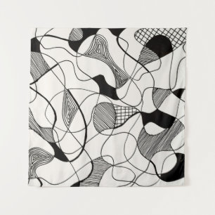 A monochrome abstract pen and ink sketch; irregula tapestry