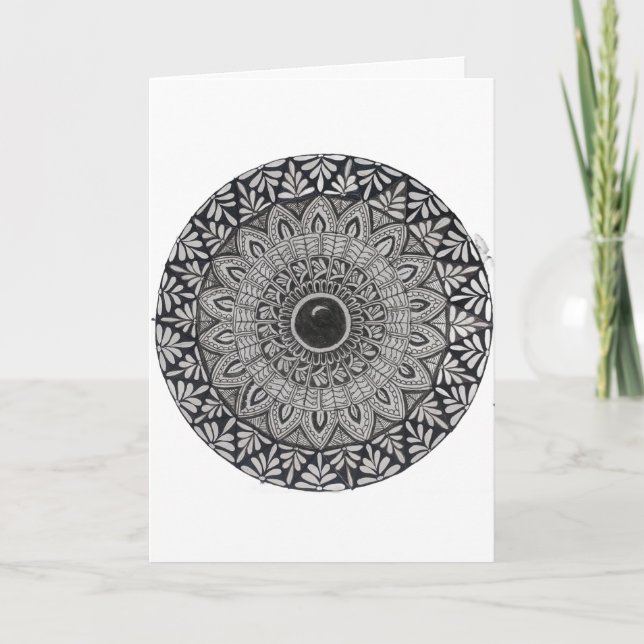 A monochrome mandala art greeting card (Front)