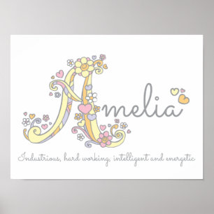 A monogram art Amelia girls name meaning poster