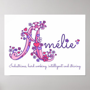 A monogram art Amélie girls name meaning poster