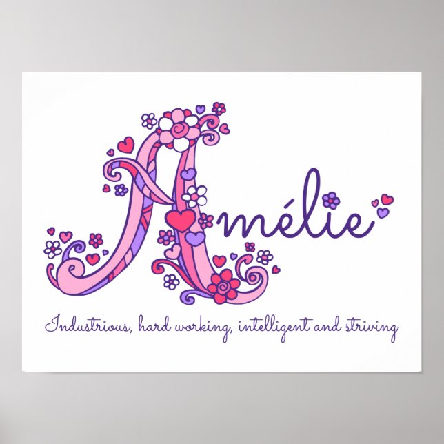 A monogram art Amélie girls name meaning poster (Front)
