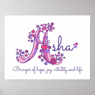 A monogram art Asha girls name meaning poster