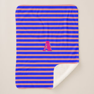 A Monogram Blue Pink Stripe Sherpa Blanket