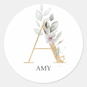 A Monogram Floral Classic Round Sticker