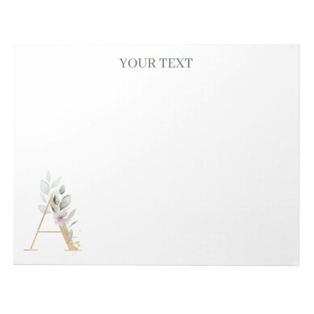 A Monogram Floral Personalised Notepad (Front)