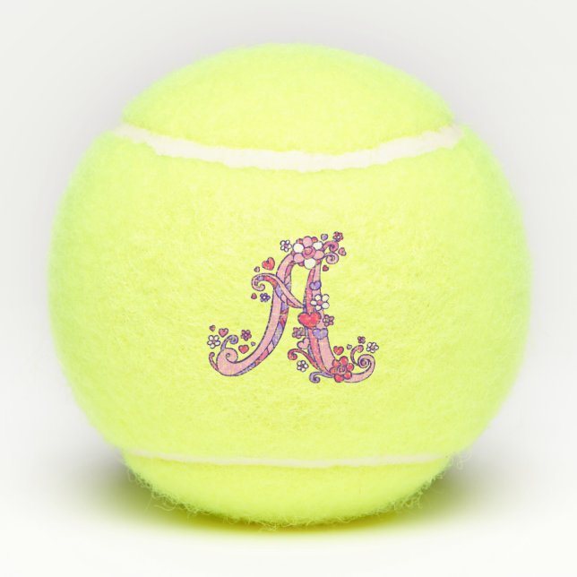 A monogram girls personalised doodle letter art tennis balls (Back)