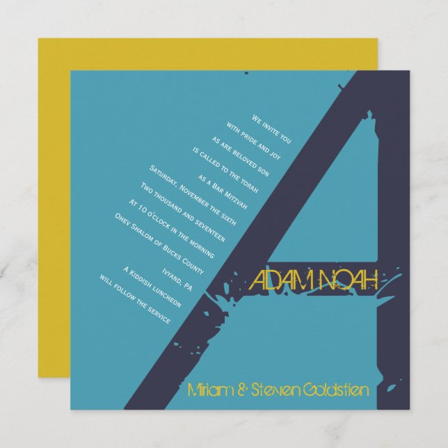 A Monogram Initial Bar Bat Mitzvah Invitation (Front/Back)