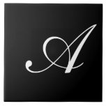 A Monogram Initial White on Black Ceramic Tile<br><div class="desc">Classic White Letter Monogram on Black,  "A"</div>