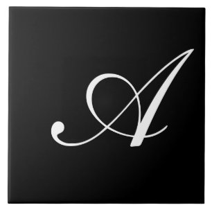 A Monogram Initial White on Black Ceramic Tile