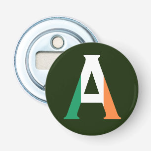 A Monogram overlaid on Irish Flag bocnt Bottle Opener