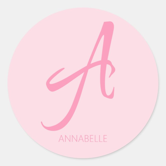 A Monogram Personalised Pink Classic Round Sticker (Front)