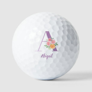 A Monogram Purple Floral Watercolor Personalised Golf Balls