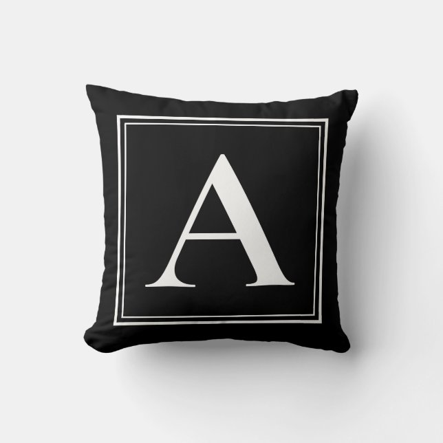 A Monogram Template Elegant Modern Black White Cushion (Front)