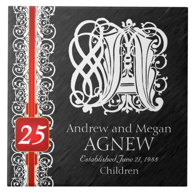 A Monogram "White Lace on Black" Anniversary Tile (Front)