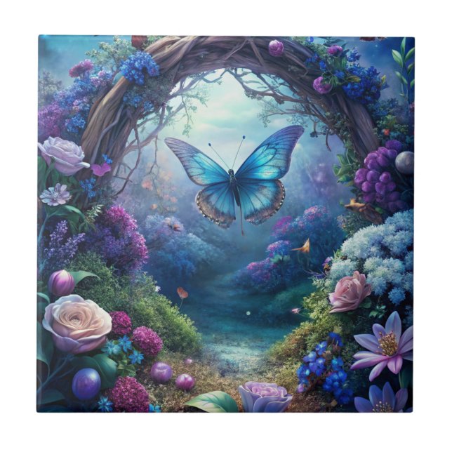 A Moonlit Butterfly Ceramic Tile (Front)