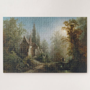 A Moonlit Night Over a Chapel and Riders - Rieger  Jigsaw Puzzle