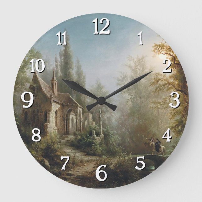 A Moonlit Night Over a Chapel and Riders - Rieger  Large Clock (Front)