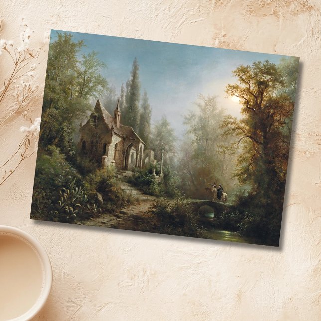 A Moonlit Night Over a Chapel and Riders - Rieger  Postcard (Creator Uploaded)