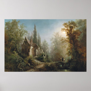 A Moonlit Night Over a Chapel and Riders - Rieger Poster