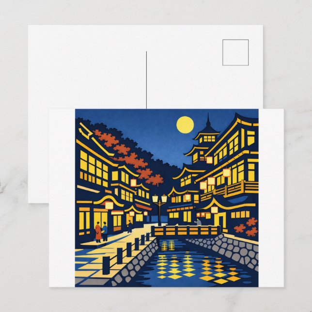 A Moonlit Waterside Town Postcard (Front/Back)