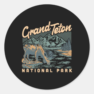 A Moose In Grand Teton National Park Vintage Hikin Classic Round Sticker