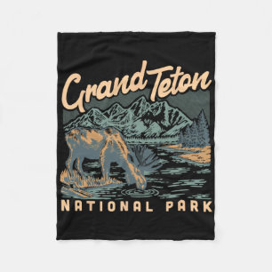 A Moose In Grand Teton National Park Vintage Hikin Fleece Blanket