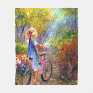 A Morning Bike Ride Art by Kathy Manuel Fleece Blanket