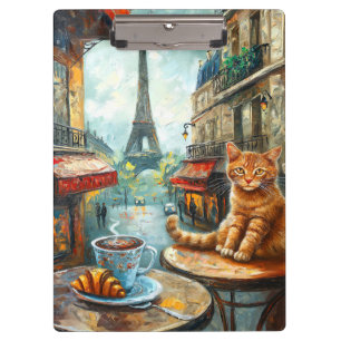 A Morning in Paris Ginger Cat at a Cafe Clipboard