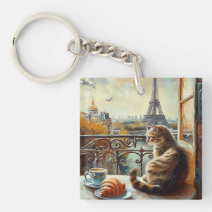 A Morning in Paris   Ginger Cat at a Cafe Key Ring