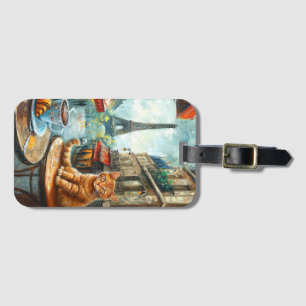 A Morning in Paris Ginger Cat at a Cafe Luggage Tag