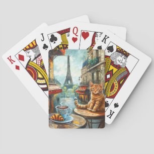 A Morning in Paris Ginger Cat at a Cafe Playing Cards