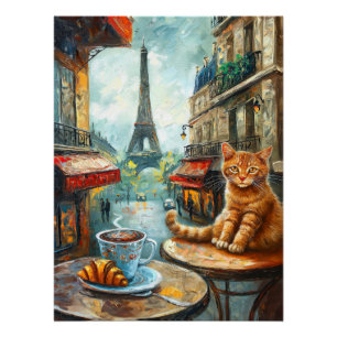 A Morning in Paris Ginger Cat at a Cafe Poster